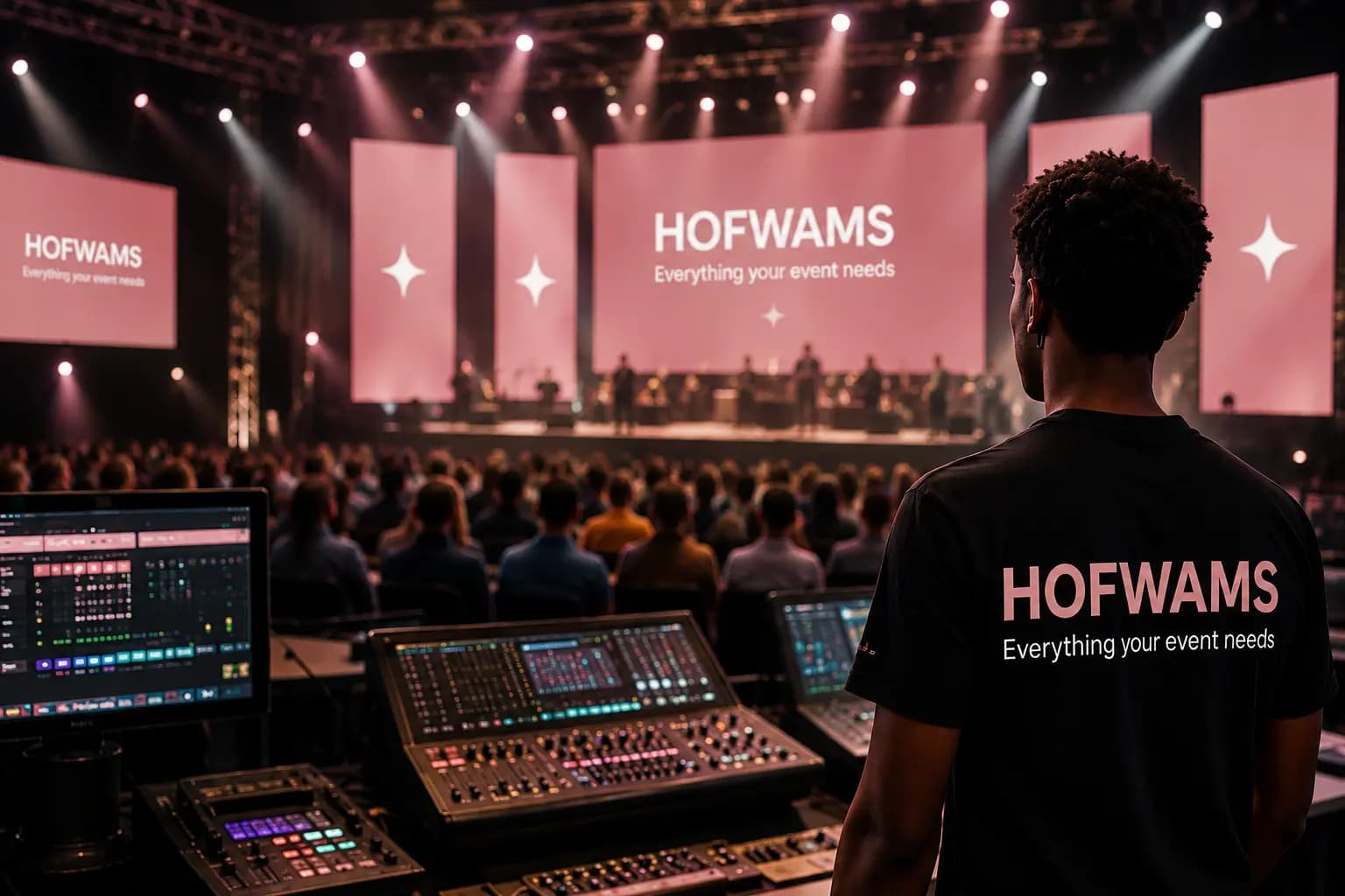 Hofwams crew member facing a live concert crowd