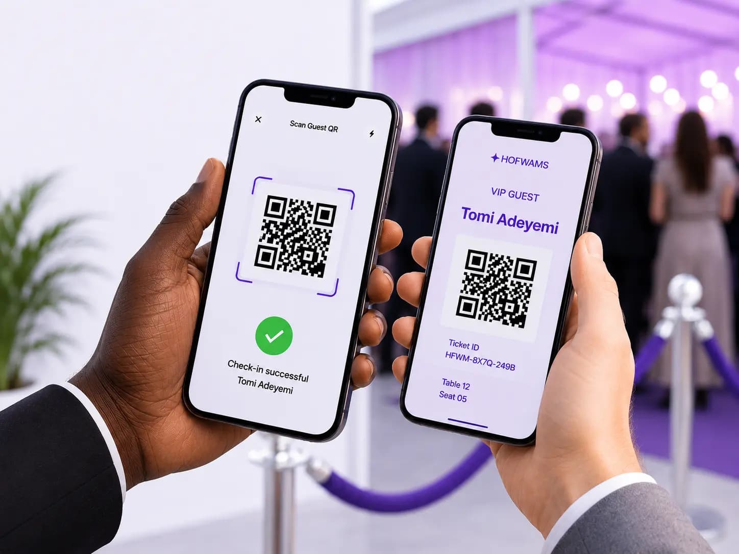 Guest QR code being scanned at an event check-in